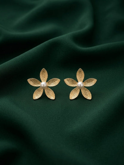 Gold Plated Contemporery Flower Earrings