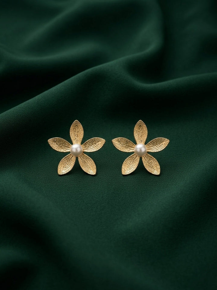 Gold Plated Contemporery Flower Earrings