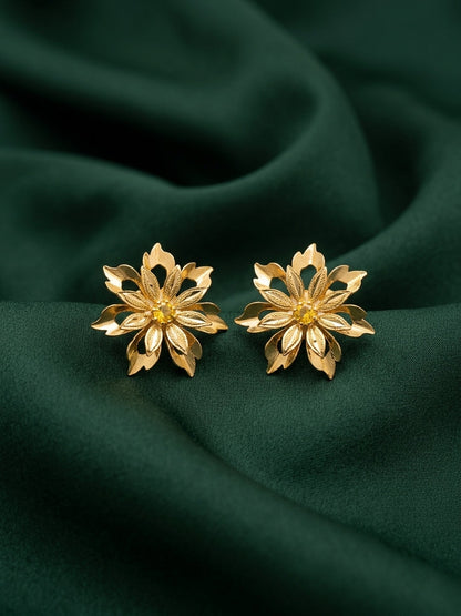Gold Plated Contemporery Flower Earrings