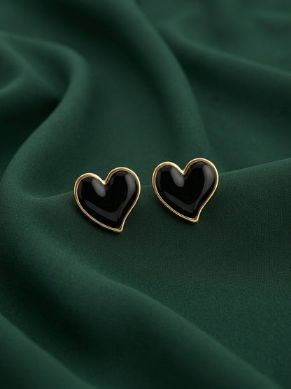 Trendy Black Heart Shaped Earrings