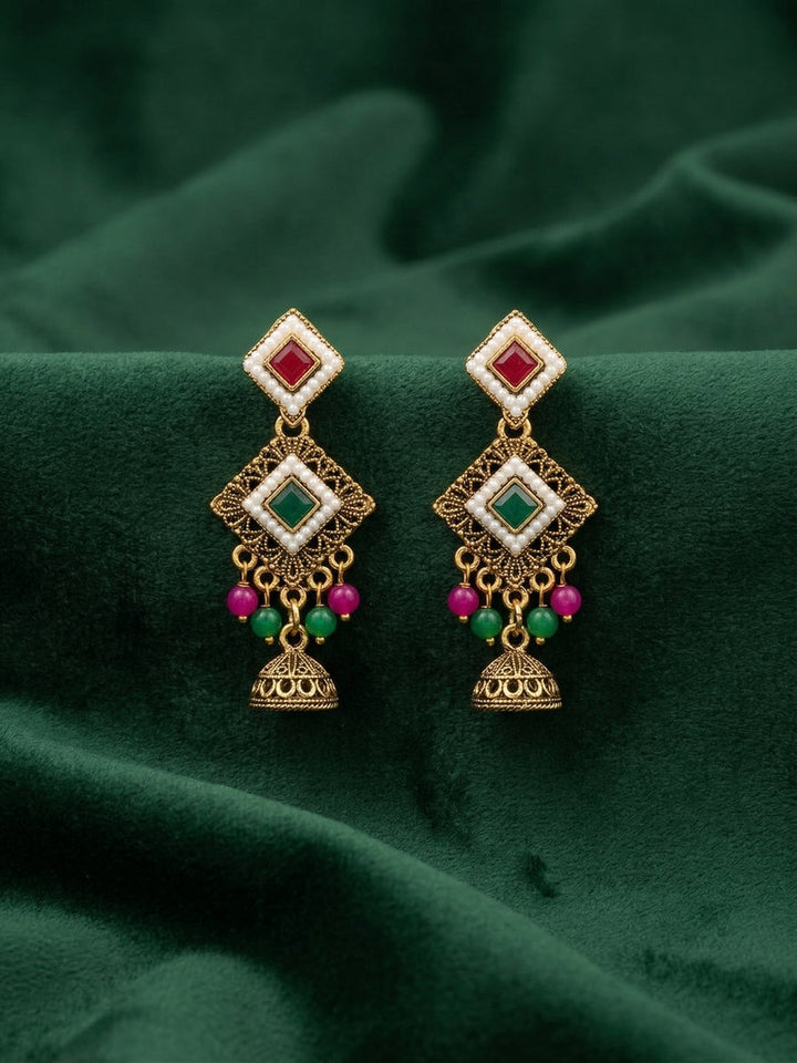 Gold Oxidized With Beaded Indo-Western Jhumki