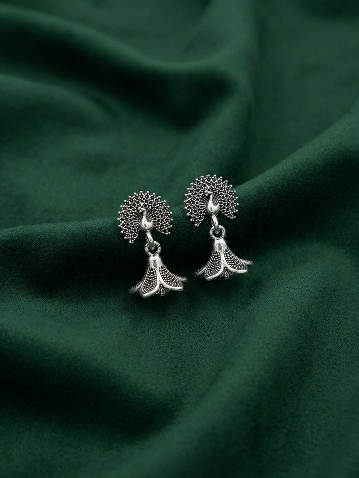 Silver Plated Oxidized Peacock Earrings