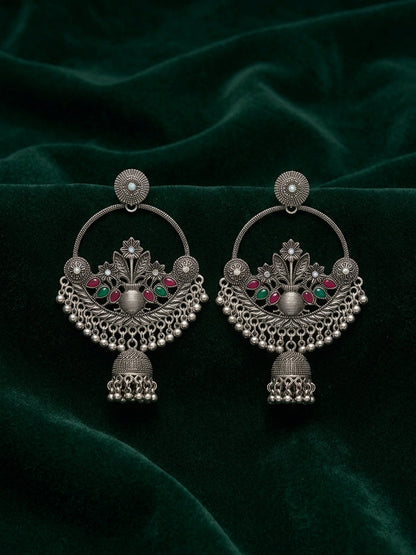 Silver Plated Oxidized Chand Balli Earrings