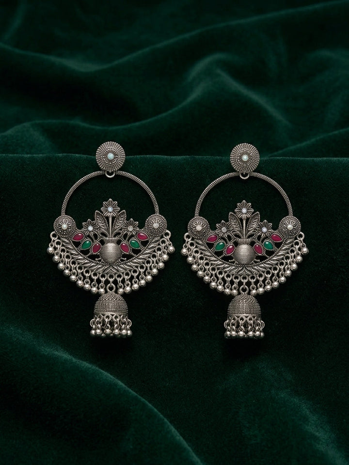 Silver Plated Oxidized Chand Balli Earrings