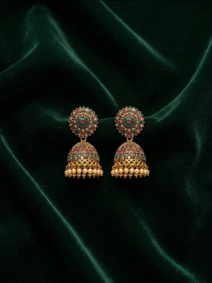 Gold Oxidized With Beaded Indo-Western Jhumki