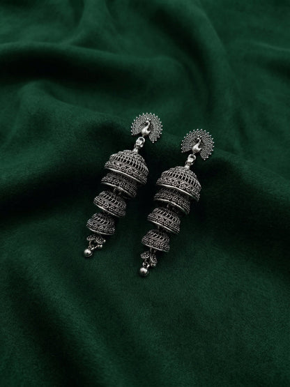 Silver Plated Oxidized Drop Earrings