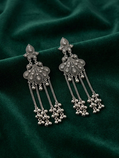 Silver Plated Oxidized Drop Earrings