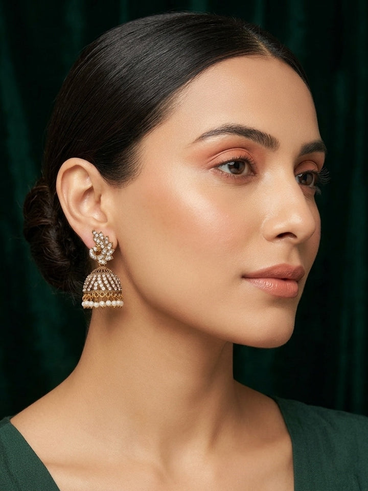Gold Plated Diamond Beaded Jhumki