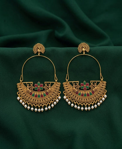 Gold Oxidized With Beaded Indo-Western Cahnd Bali Earrings