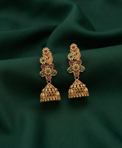 Gold Oxidized With Beaded Indo-Western Jhumki