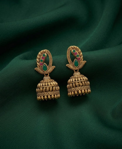 Gold Oxidized With Beaded Indo-Western Jhumki