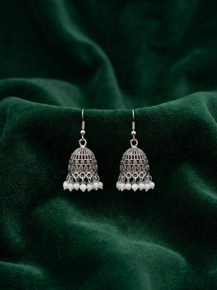 Silver Plated Fancy Kundan &amp; Beaded Jhumki