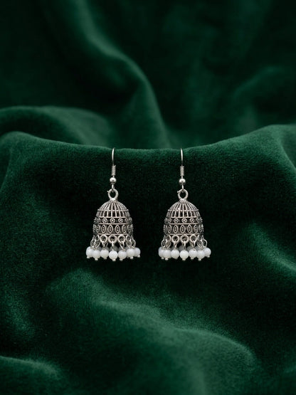 Silver Plated Fancy Kundan & Beaded Jhumki