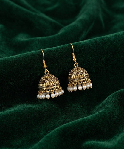 Gold Oxidized With Beaded Indo-Western Jhumki