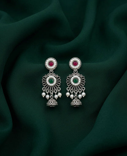 Silver Plated Oxidized Drop Earrings