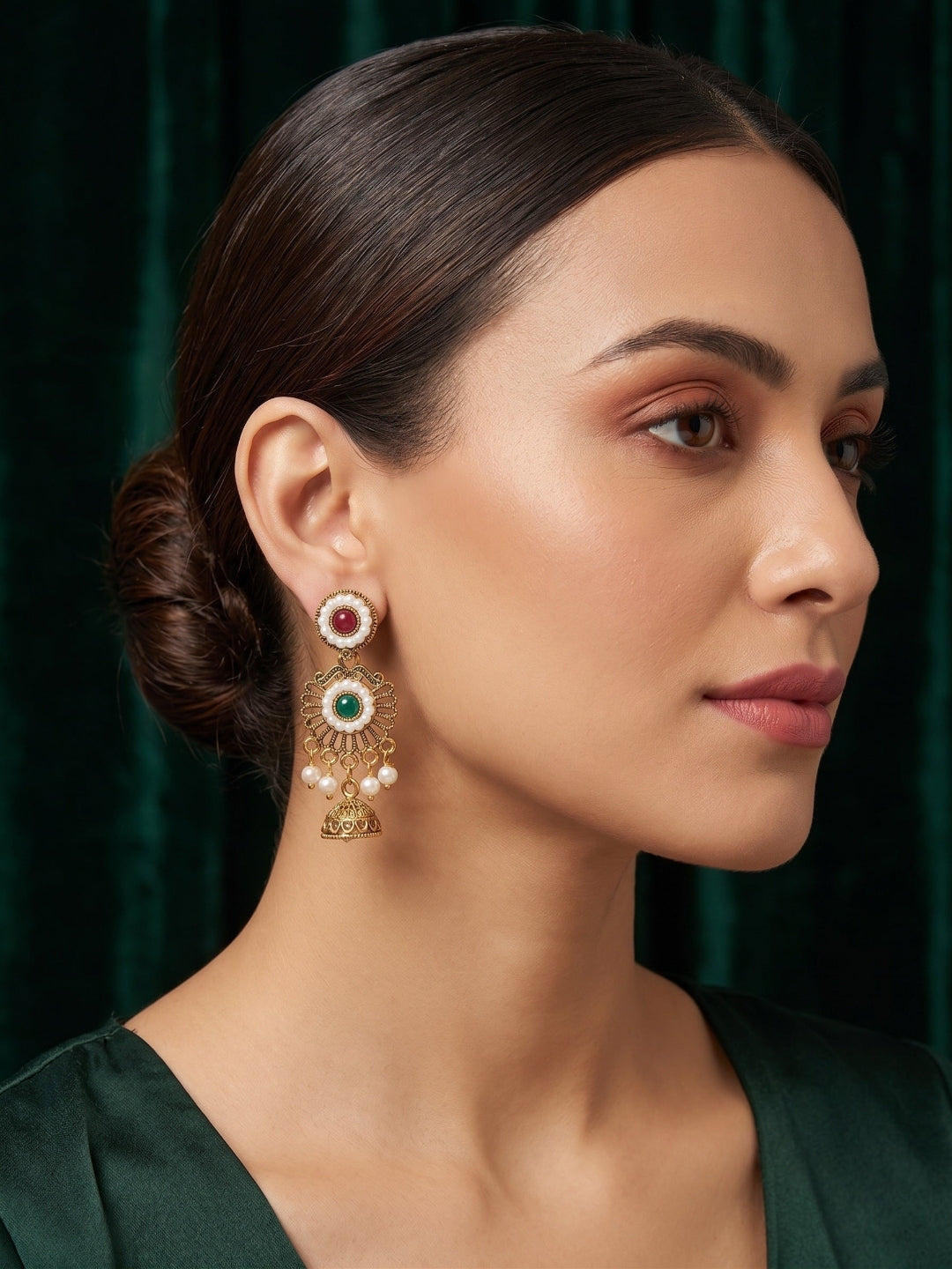 Gold Plated Fancy Kundan & Beaded Earrings