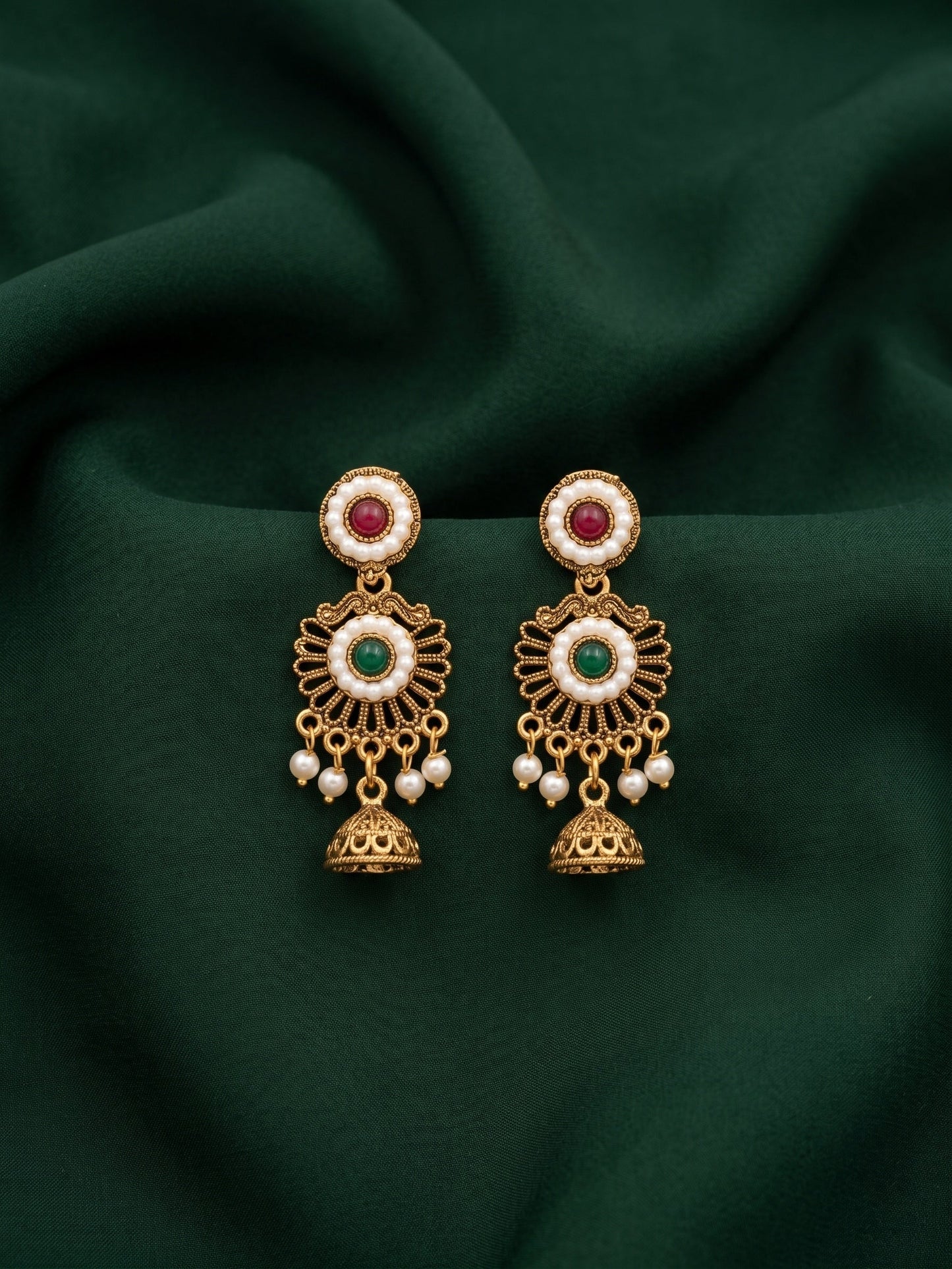 Gold Plated Fancy Kundan & Beaded Earrings