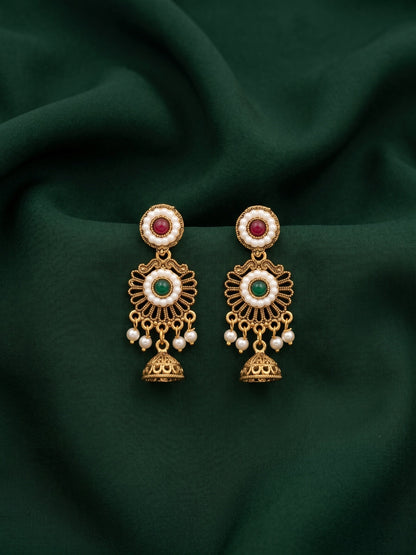Gold Plated Fancy Kundan & Beaded Earrings