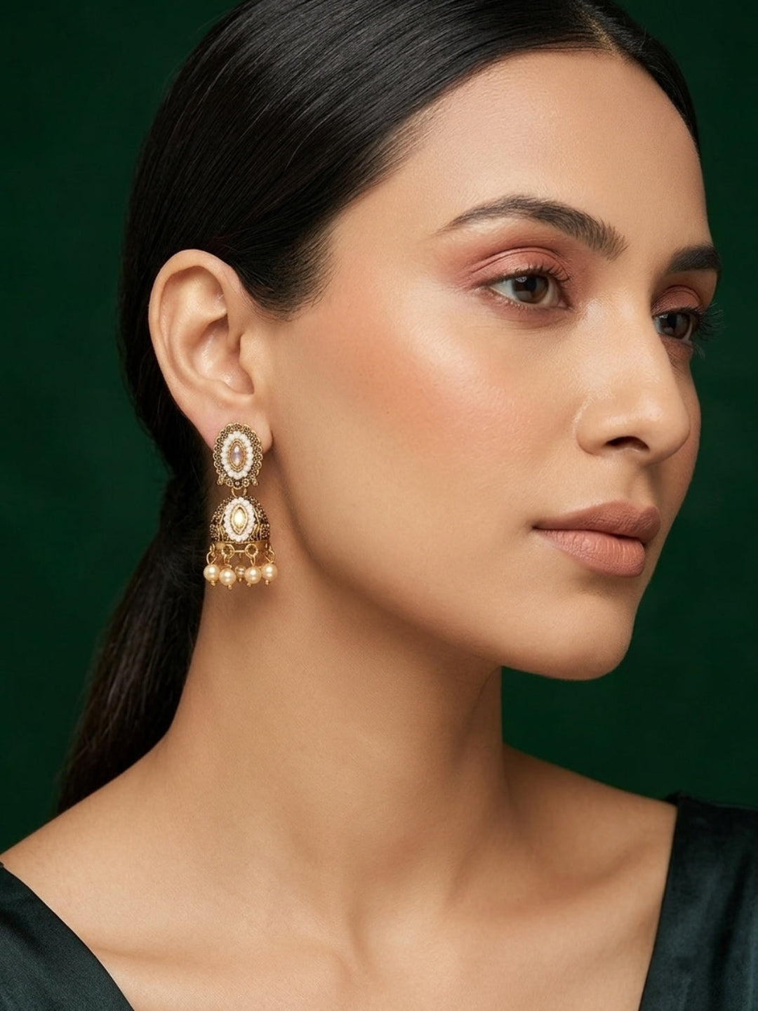 Gold Plated Fancy Kundan & Beaded Jhumki