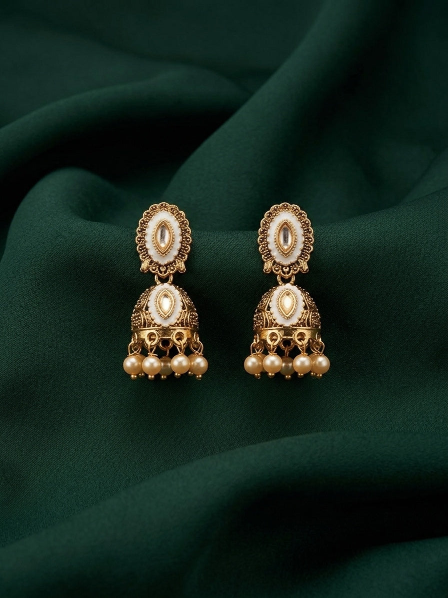 Gold Plated Fancy Kundan & Beaded Jhumki