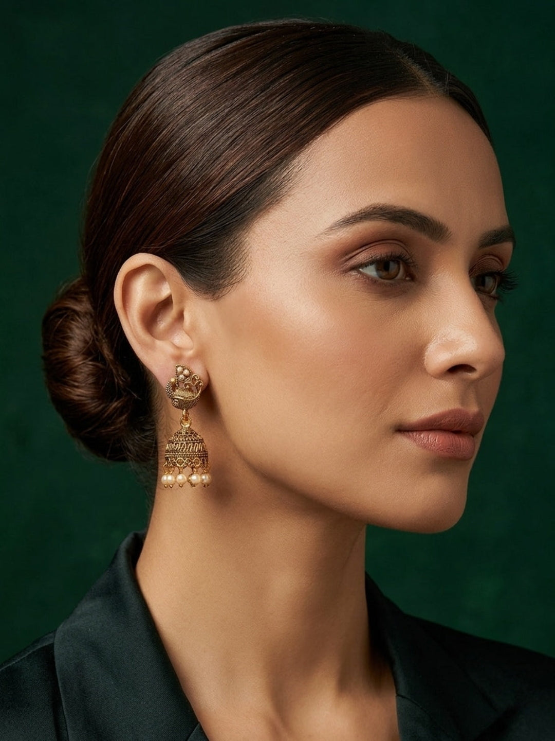Gold Plated Fancy Kundan & Beaded Jhumki