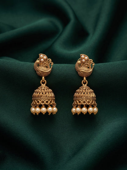 Gold Plated Fancy Kundan & Beaded Jhumki