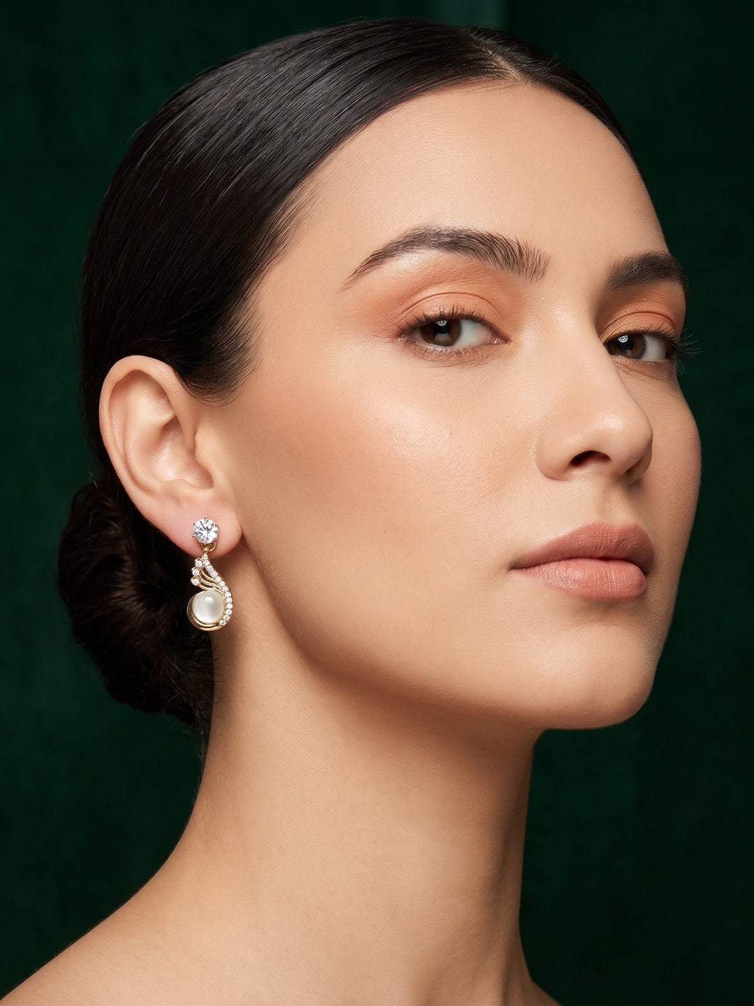 Gold Plated Pearl Leaf Design Earrings