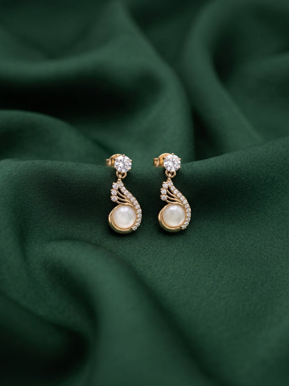 Gold Plated Pearl Leaf Design Earrings