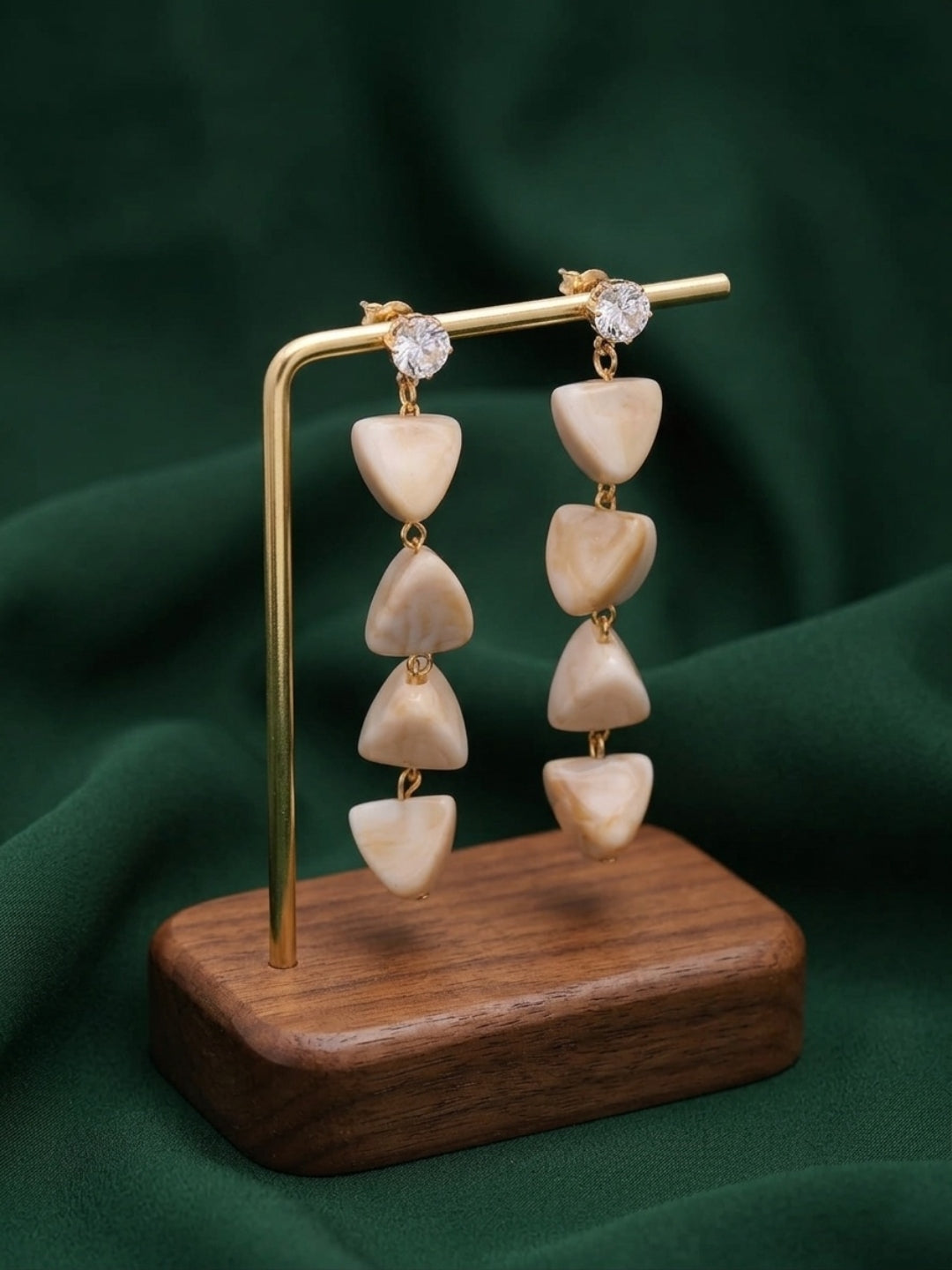 Gold-Toned Geometric Drop Earrings with Marble Finish Heart &amp; Triangle Charms