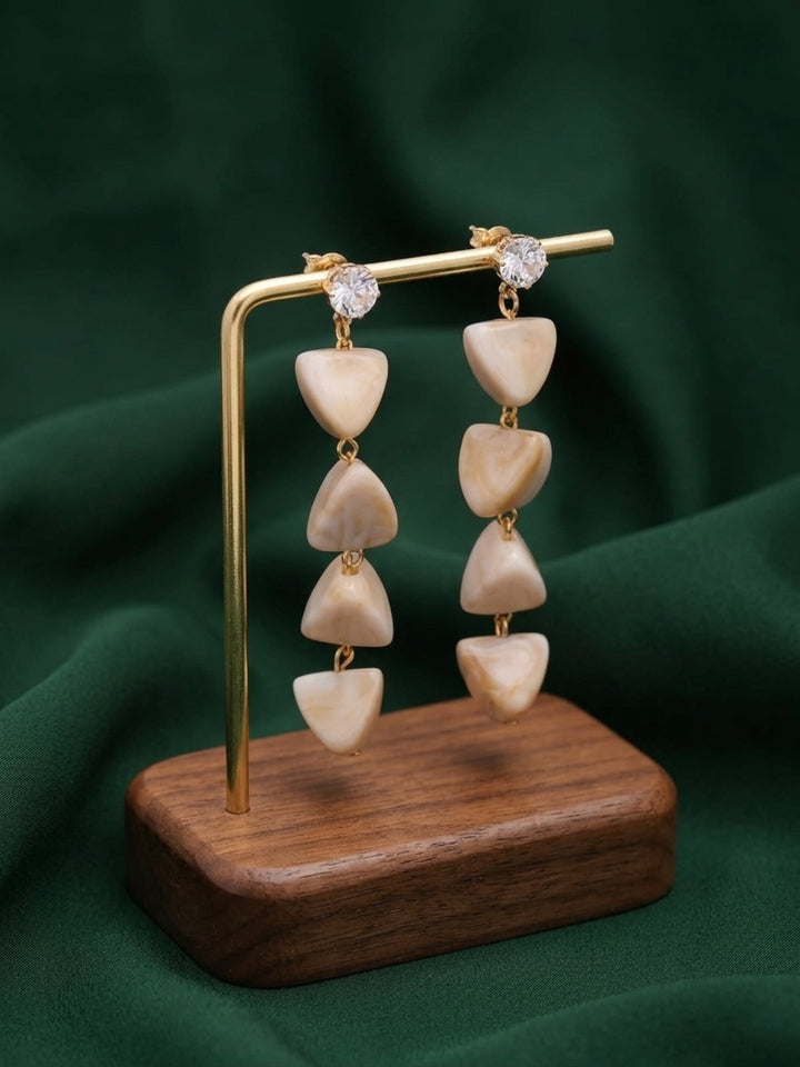 Gold-Toned Geometric Drop Earrings with Marble Finish Heart &amp; Triangle Charms
