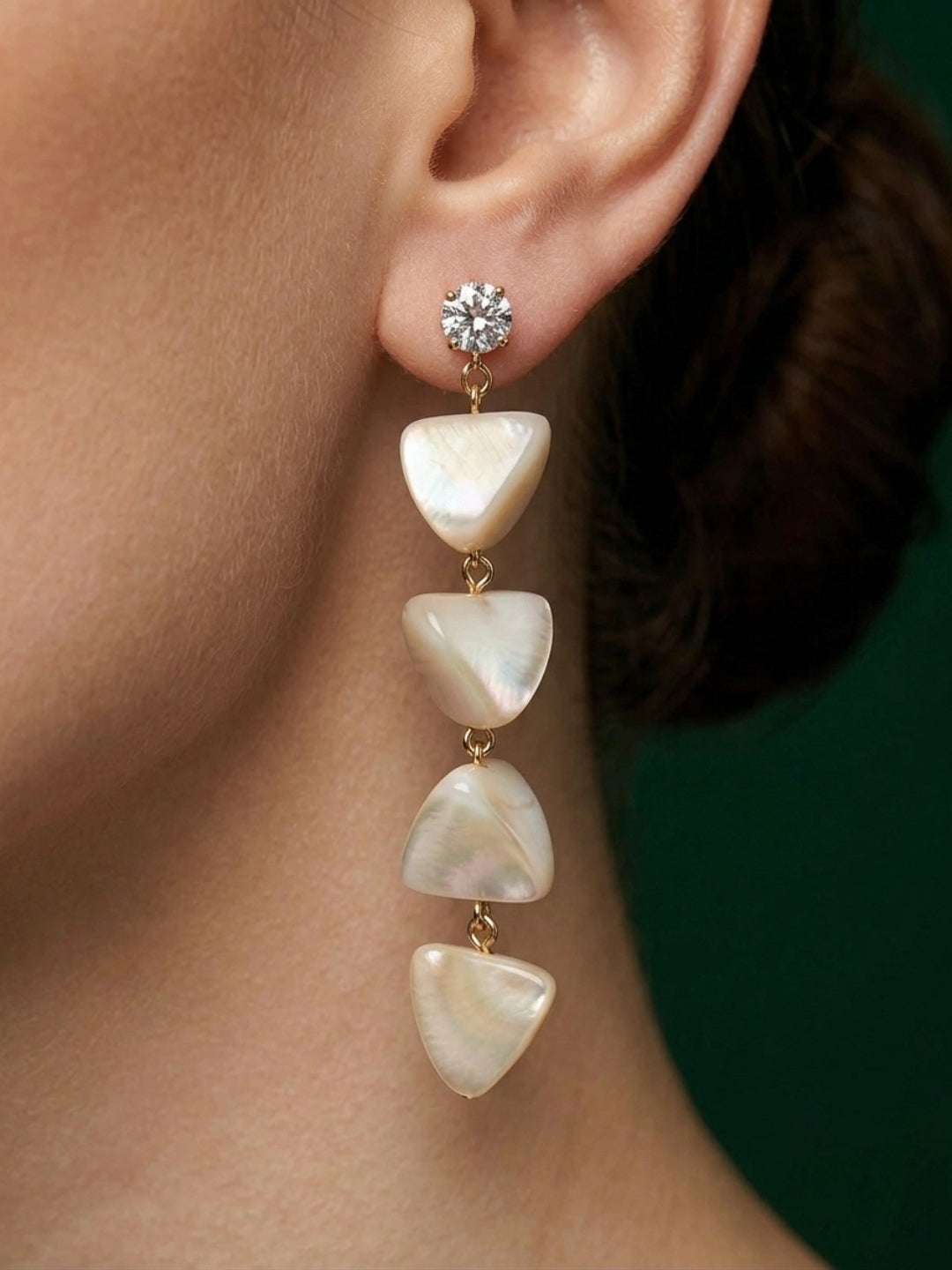Gold-Toned Geometric Drop Earrings with Marble Finish Heart &amp; Triangle Charms
