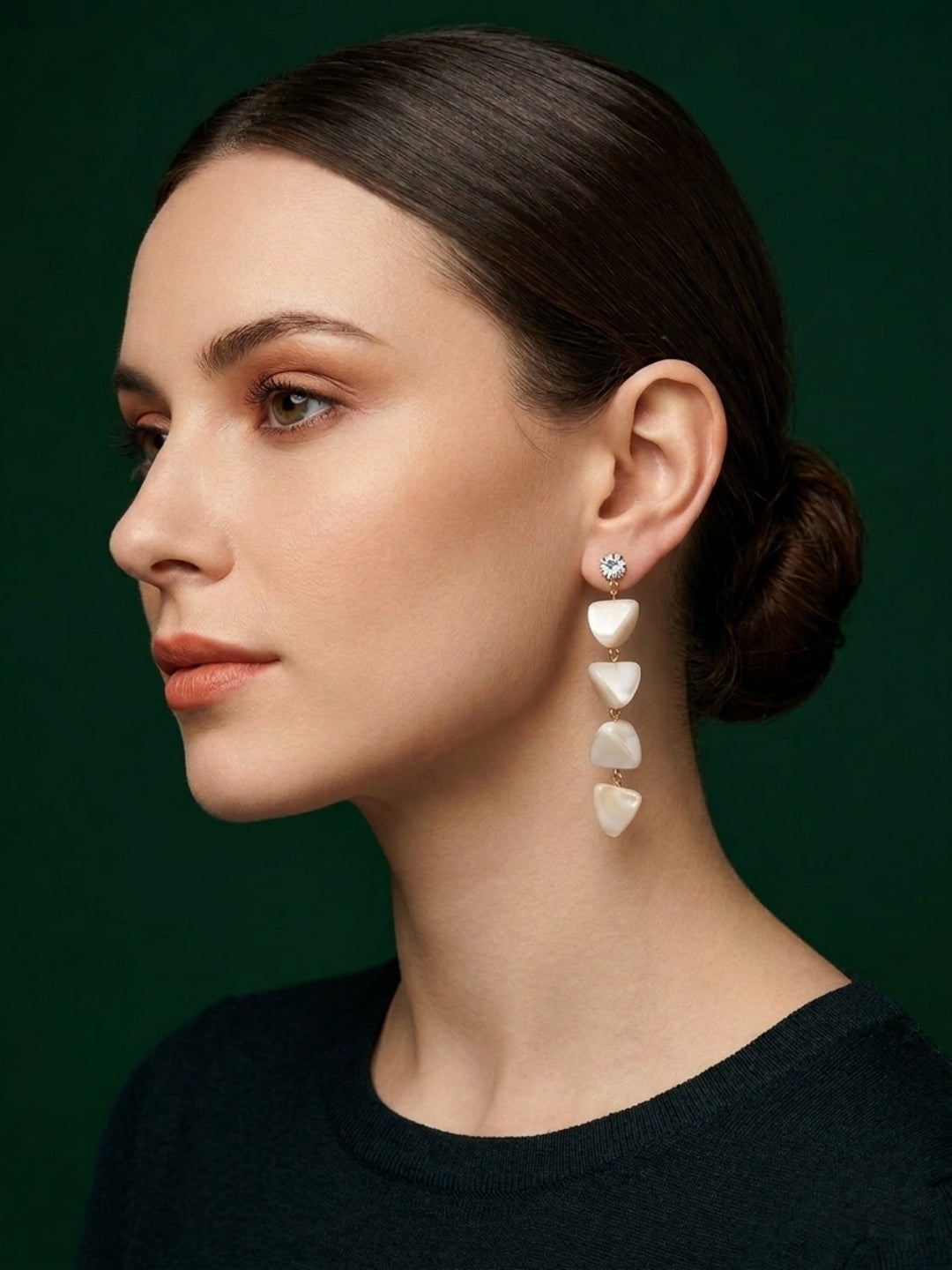 Gold-Toned Geometric Drop Earrings with Marble Finish Heart &amp; Triangle Charms