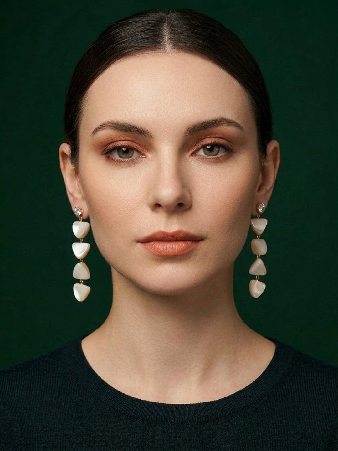 Gold-Toned Geometric Drop Earrings with Marble Finish Heart &amp; Triangle Charms