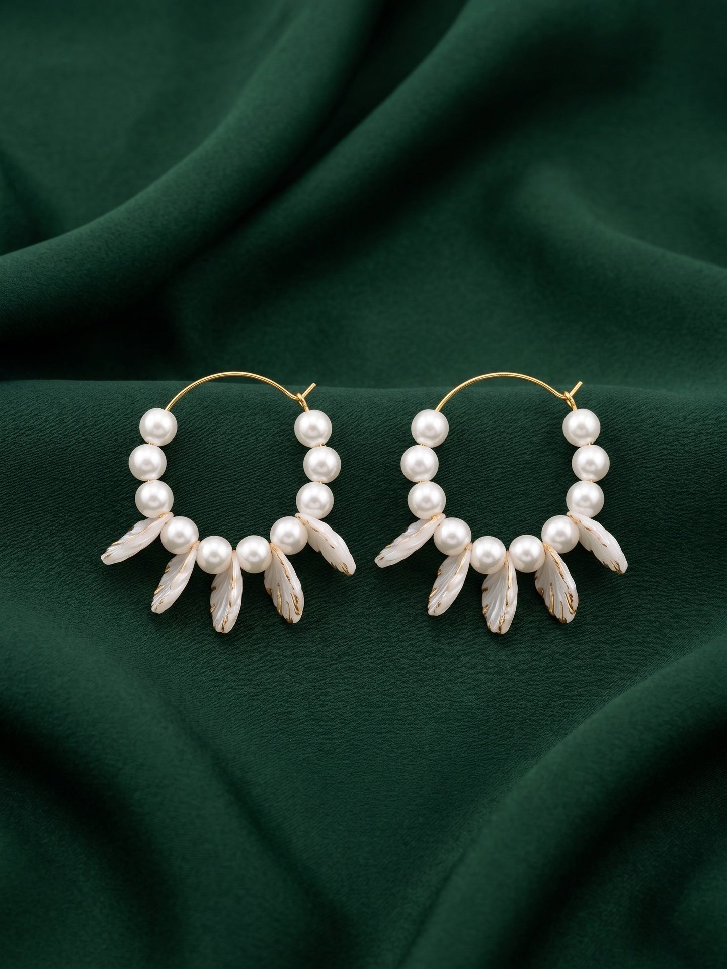 Gold Toned Beautiful Pearls Balli Hoops For Women