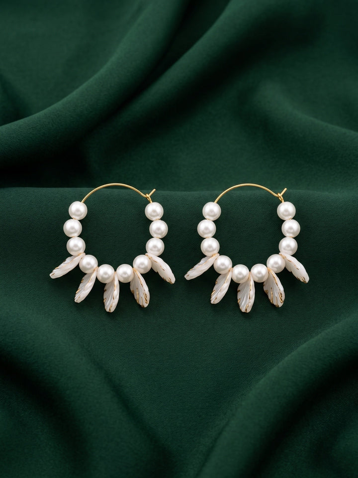 Gold Toned Beautiful Pearls Balli Hoops For Women
