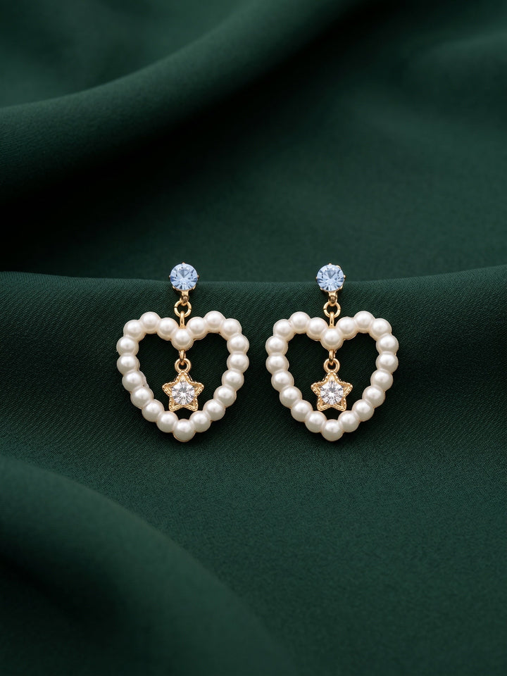 Gold Plated Fancy Beaded Heart Shaped Earrings
