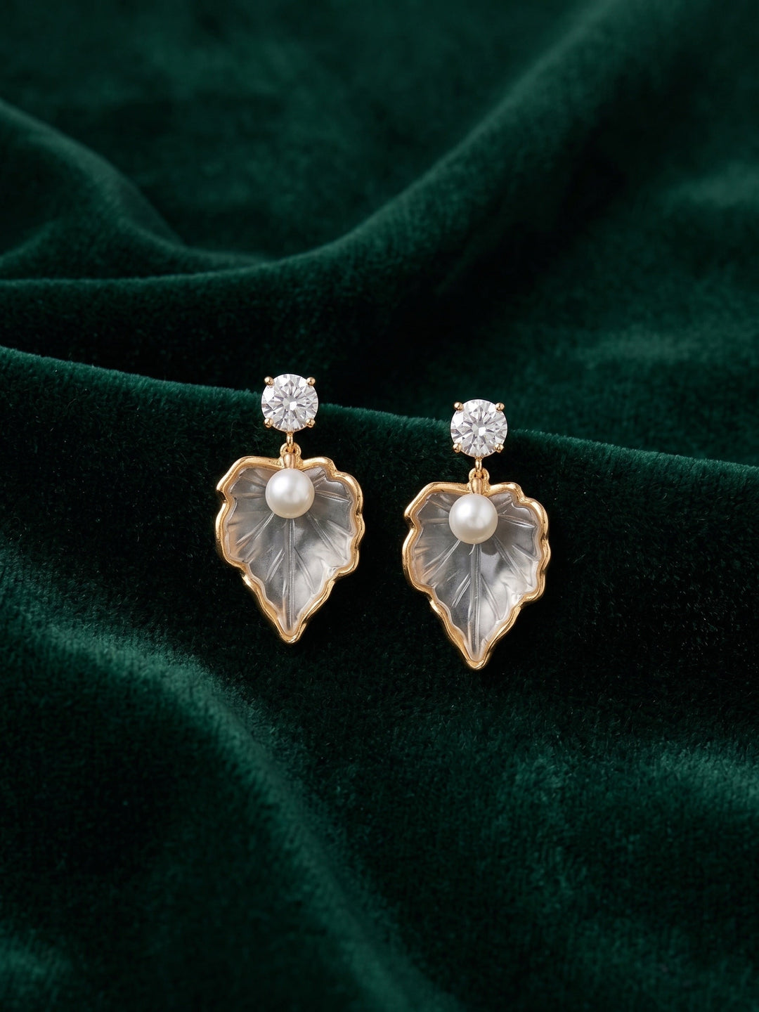 Gold Plated Pearl Leaf Design Earrings