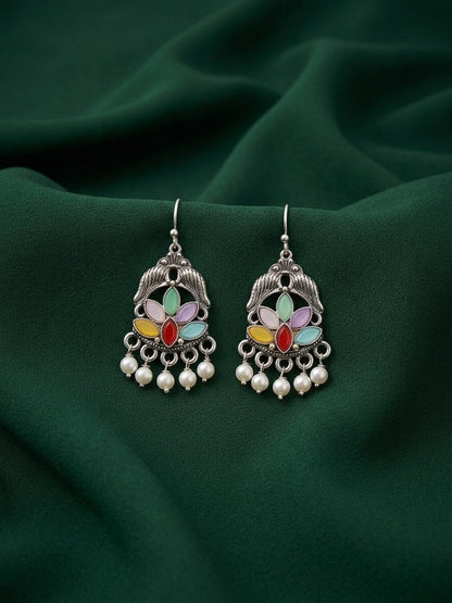 Silver Plated Oxidized Drop Earrings