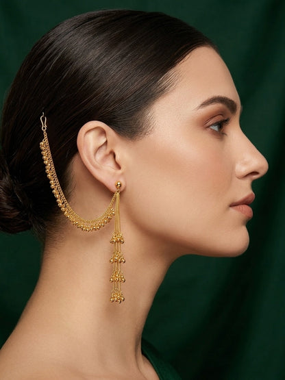 Gold Plated Layered Earchain With Tassels