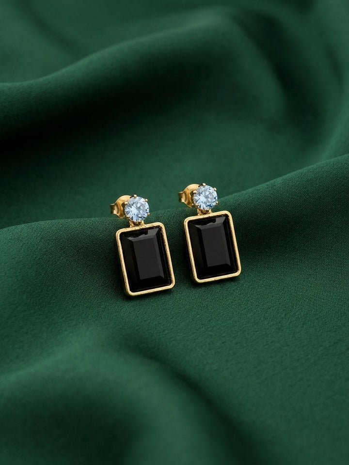 Gold Plated Fancy Black Stone Earrings