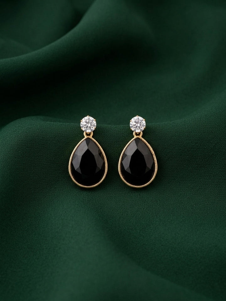 Gold Plated Fancy Black Stone Earrings