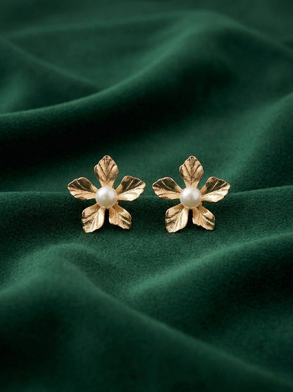 Gold Plated Pearl Flower Studs