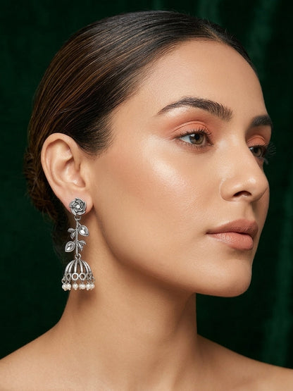 Silver Plated Oxidized Fancy Drop Earrings