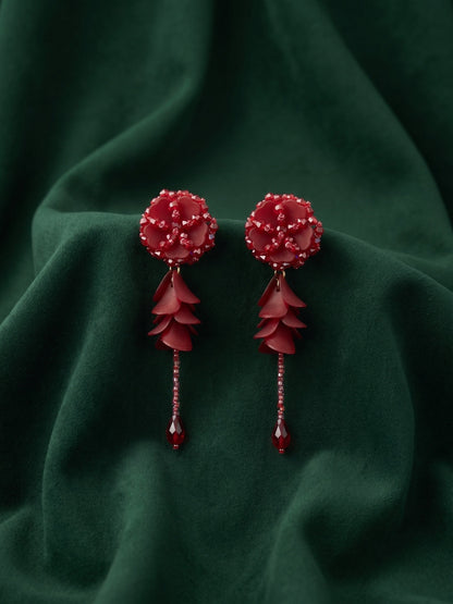 Beautiful Wine Fancy Beaded Drop Earrings
