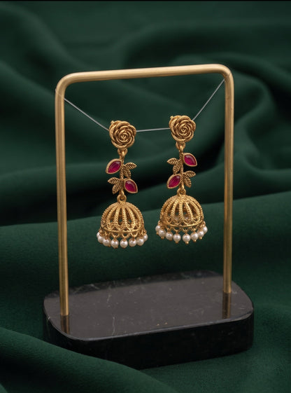 Women Gold Plated Pearls Beaded Jhumkas