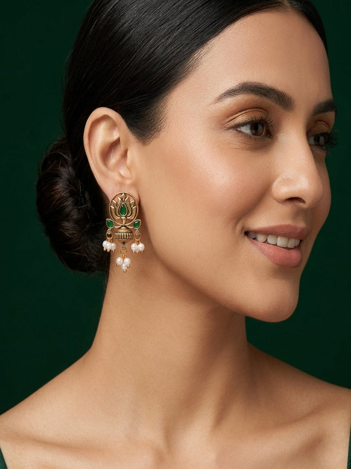Women Gold-Toned Ethnic Style Pearls &amp; Beaded Earrings