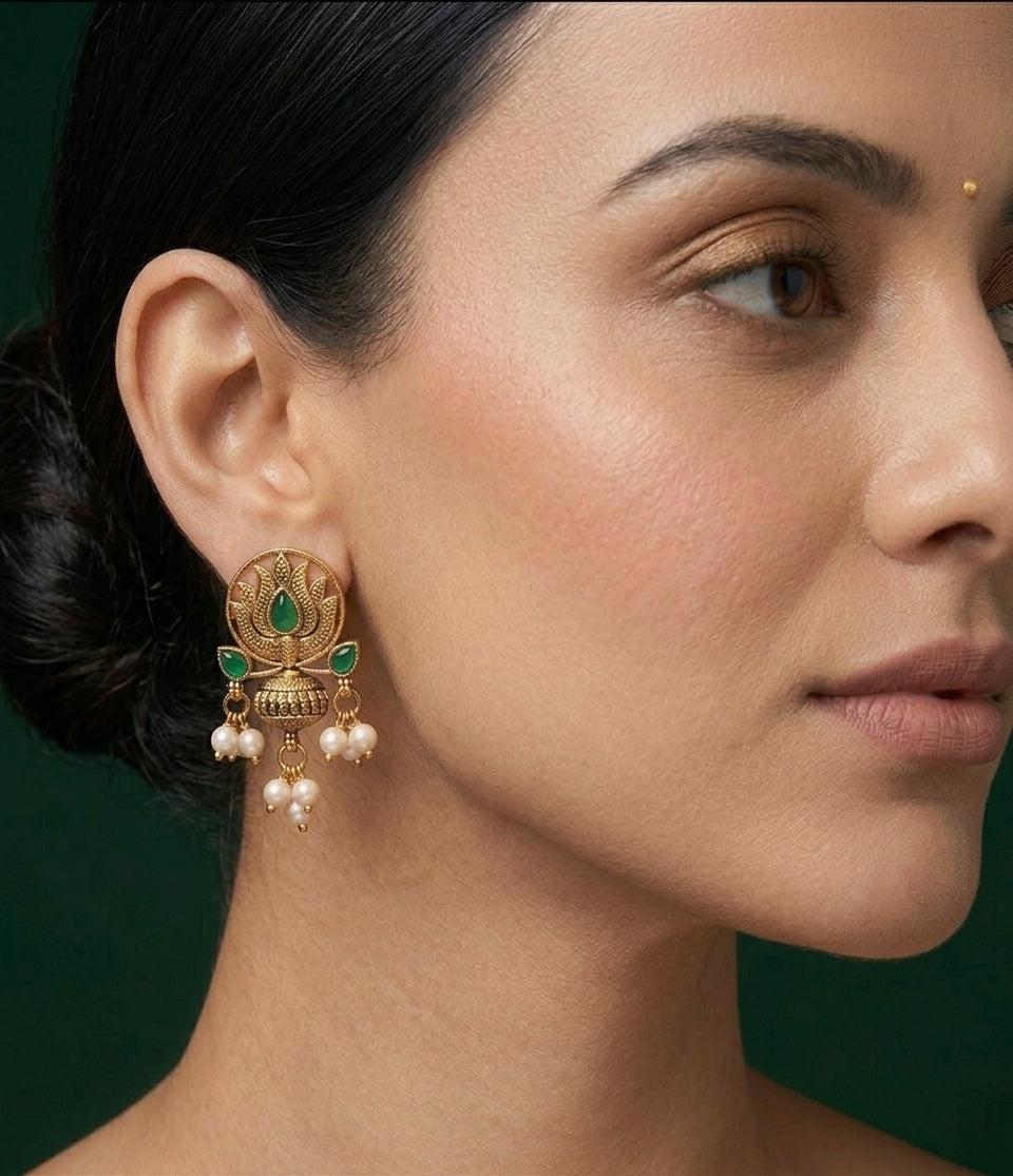 Women Gold-Toned Ethnic Style Pearls &amp; Beaded Earrings