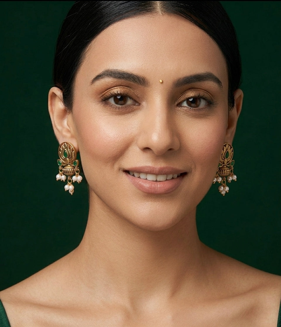 Women Gold-Toned Ethnic Style Pearls &amp; Beaded Earrings