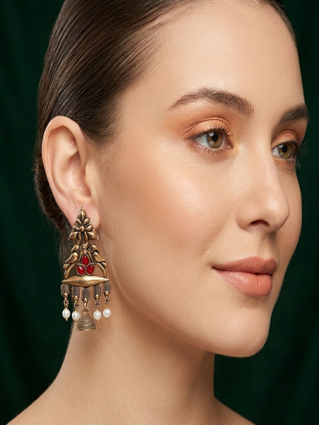 Gold Plated Stylish Fancy Stone Kashmiri Drop Earrings