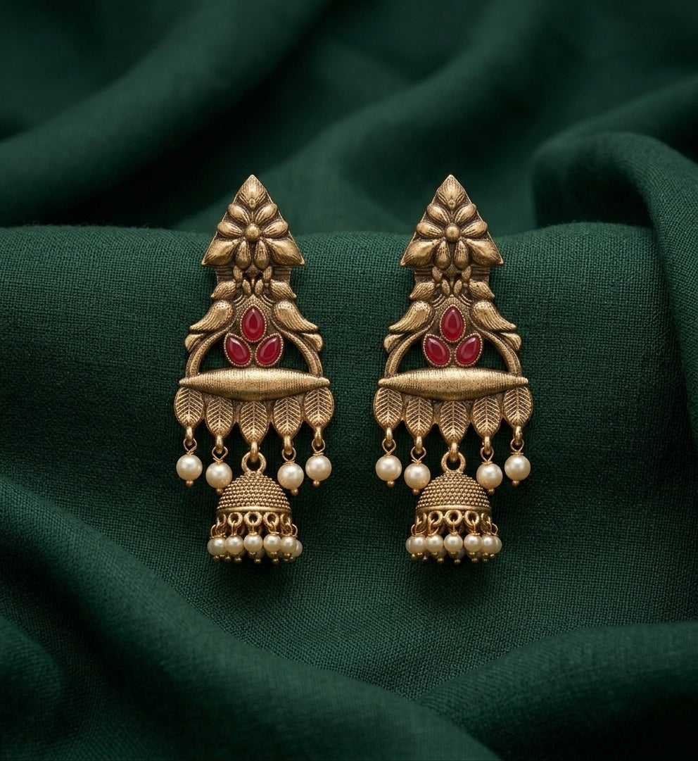 Gold Plated Stylish Fancy Stone Kashmiri Drop Earrings